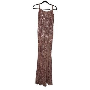 Elegant Miss ORD Sequin Evening Gown rose gold with slit prom dress size medium